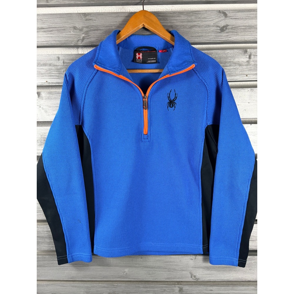 Spyder Mens Core Sweater Quarter 1/4 Zip Pullover Blue Orange Small